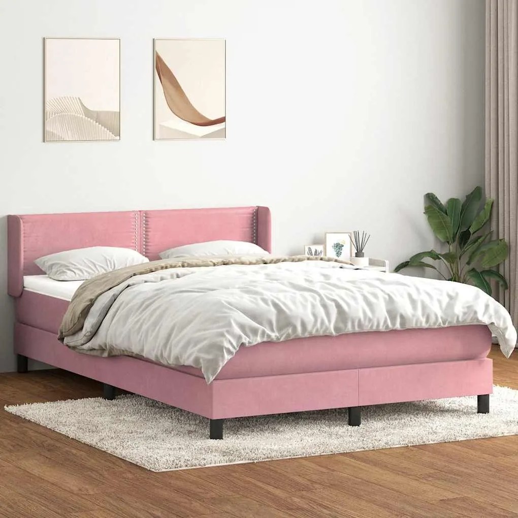 Box Spring κρεβάτι με στρώμα ροζ 160x220 cm Βελούδινο - Ροζ