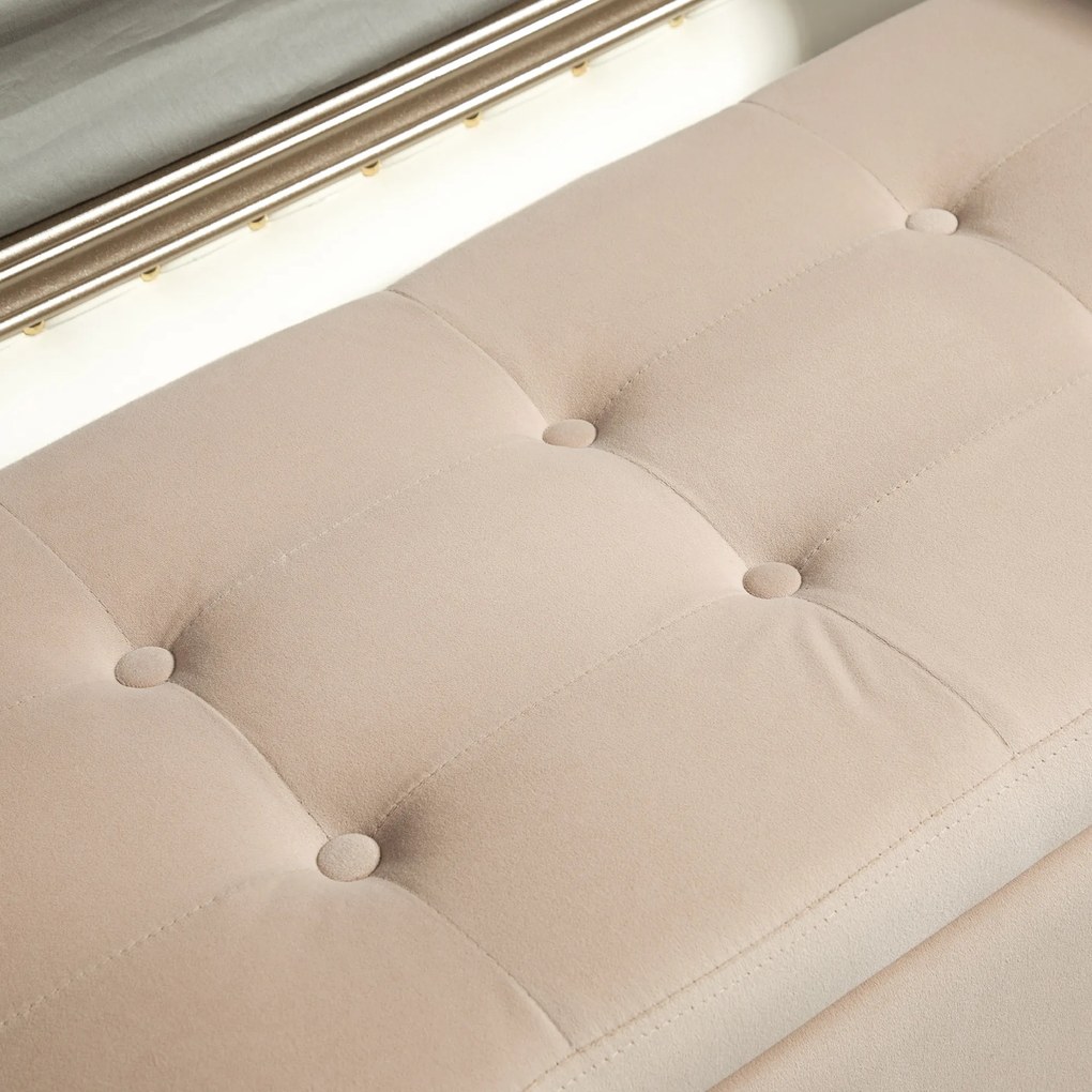 HOMCOM Βελούδινο Παγκάκι με Αποθηκευτικό Χώρο, Μπράτσα, Βελούδινο Πολυεστέρας, Καουτσούκ Ξύλο, 107 x 42 x 65 cm, Μπεζ