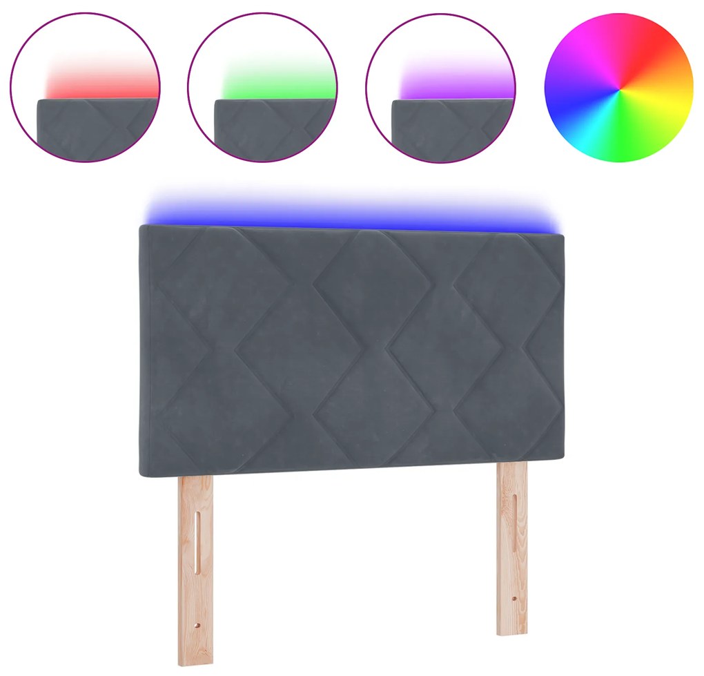 vidaXL LED Κεφαλάρι με Διαμάντια Γκρι Σκούρο 80 cm Βελούδο
