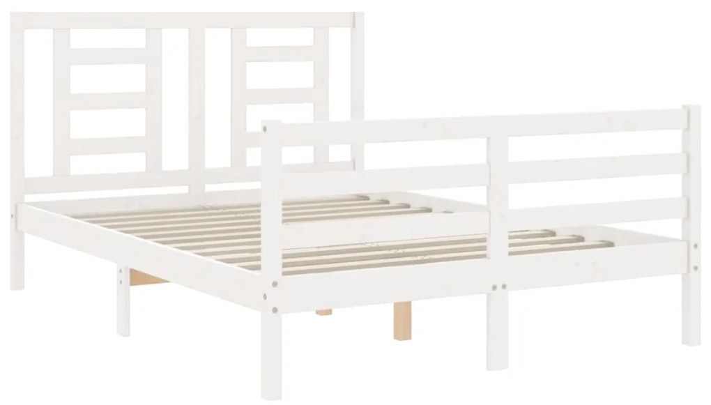 vidaXL Πλαίσιο Κρεβατιού με Κεφαλάρι Λευκό Μασίφ Ξύλο Small Double