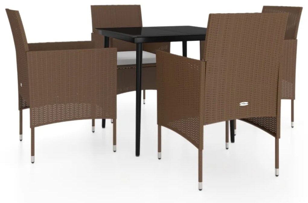 vidaXL Σετ Τραπεζαρίας Κήπου 5 Τεμαχίων Καφέ &amp; Μαύρο με Μαξιλάρια