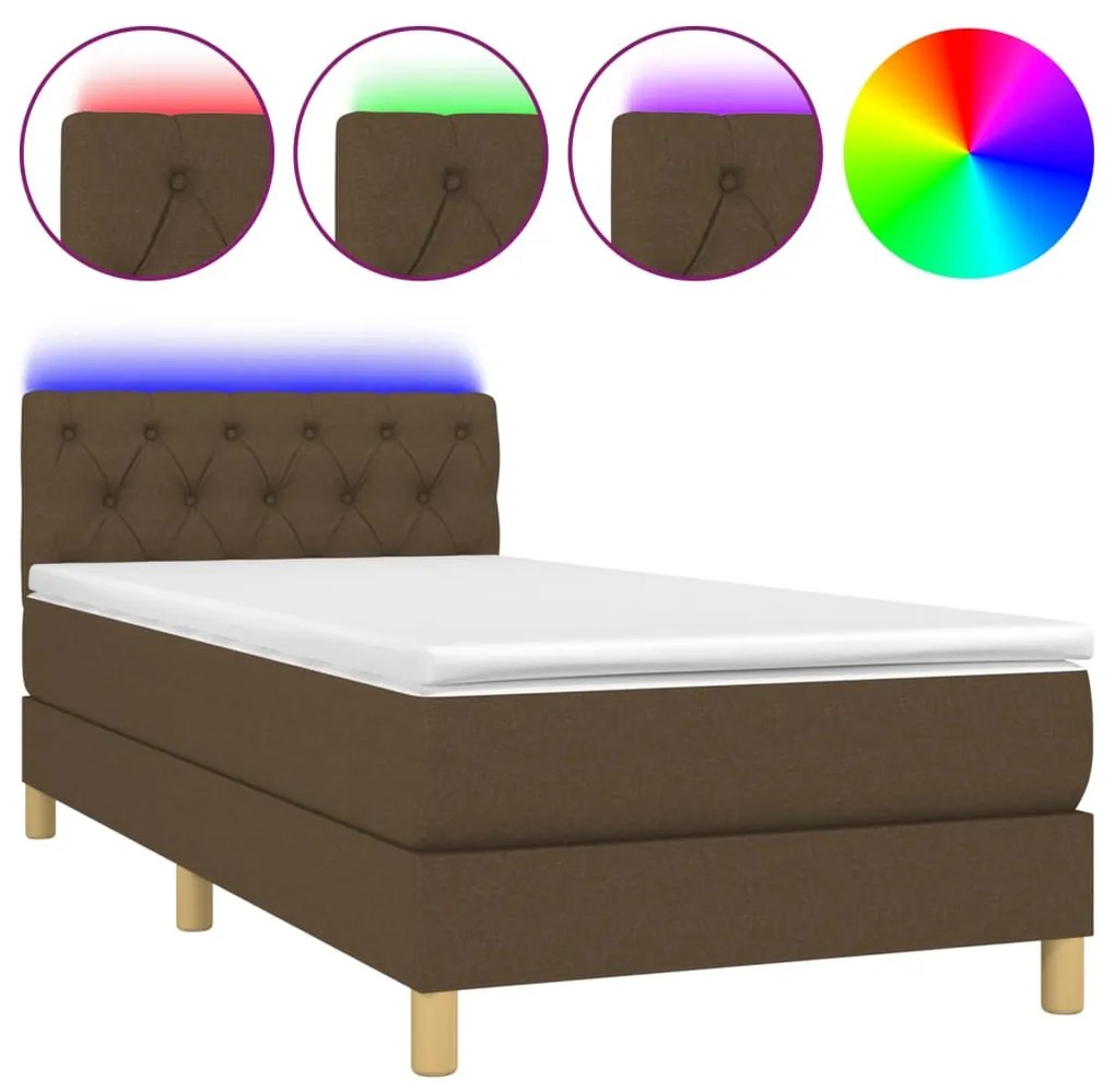 vidaXL Κρεβάτι Boxspring με Στρώμα & LED Σκ.Καφέ 80x200 εκ. Υφασμάτινο