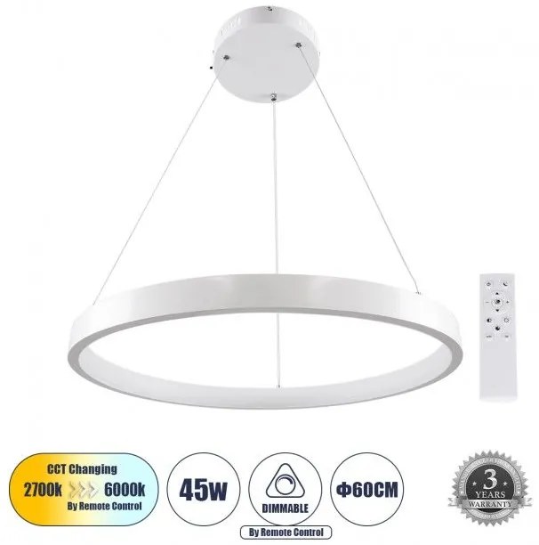 Κρεμαστό Φωτιστικό Οροφής LED CCT 45W 5230 lm NEMESIS Globostar 61159 Λευκό