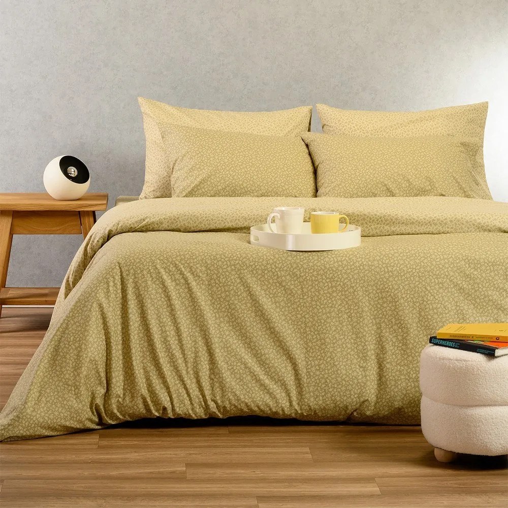 Σεντόνια Samuele (Σετ 4τμχ) Olive-Beige Melinen Υπέρδιπλo 235x270cm 100% Βαμβάκι