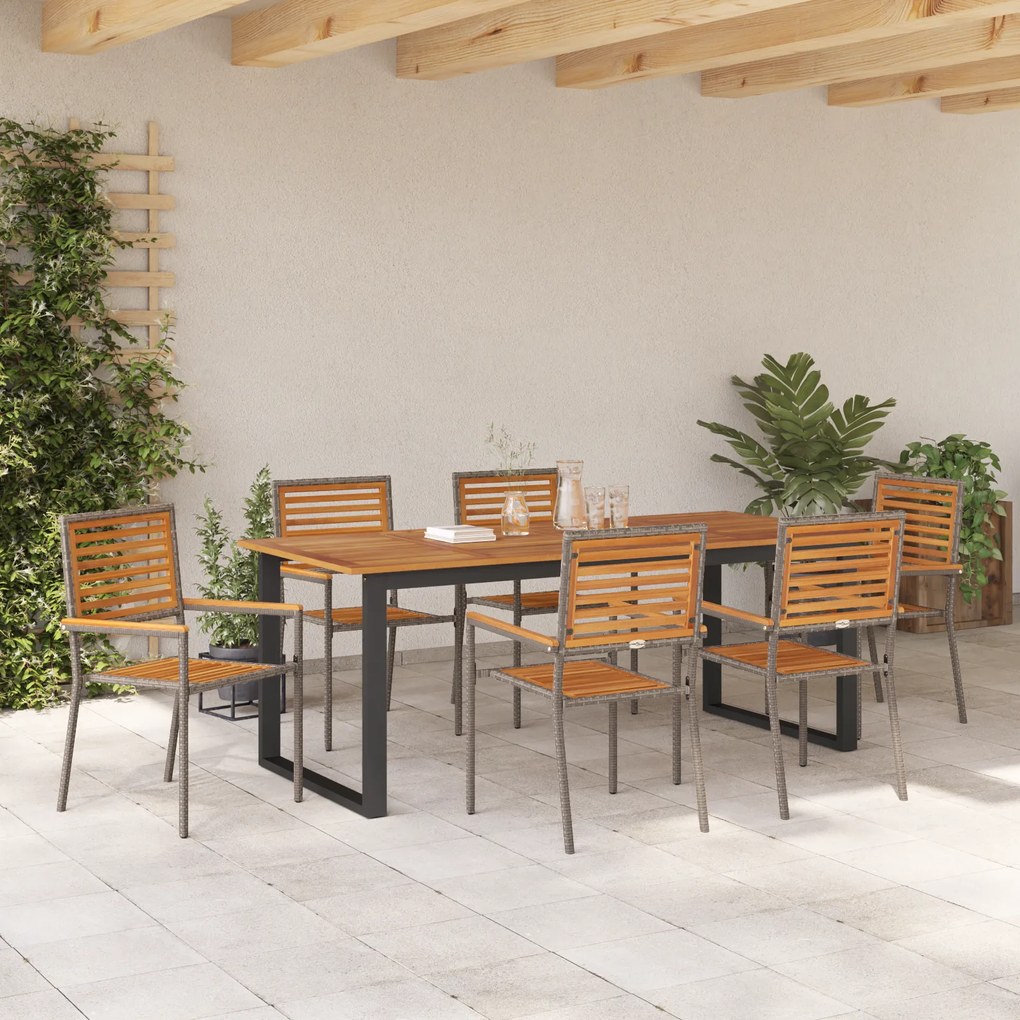 vidaXL Σετ Τραπεζαρίας Κήπου 7 pcs Γκρι 200 x 90 x 75 cm Μέταλλο, ξύλο