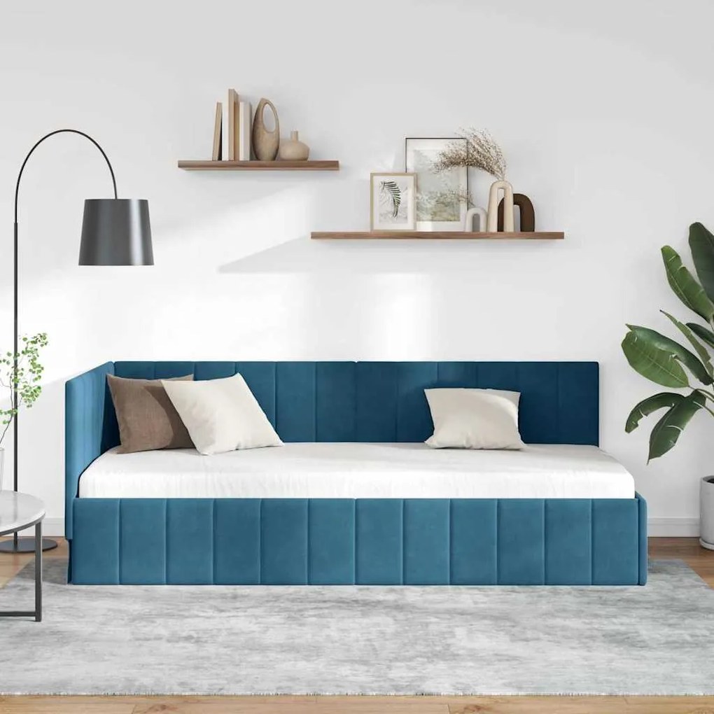 vidaXL Κρεβάτι Γωνίας με κεφαλάρι Μπλε 80 x 200 cm Βελούδο