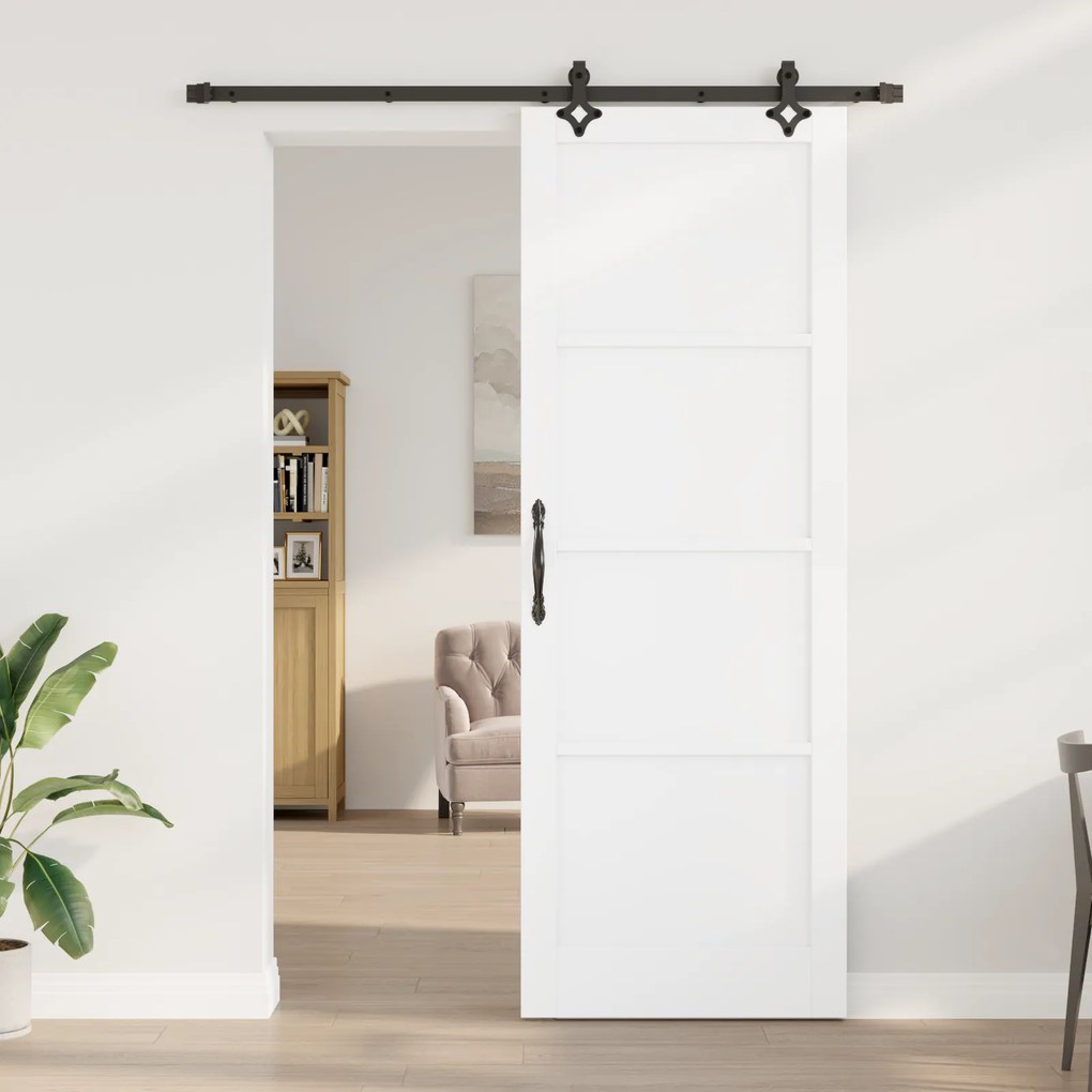 vidaXL Συρόμενη Πόρτα με Σετ Στοιχείων Λευκή 83x232 εκ. Στερεό Ξύλο Πεύκο