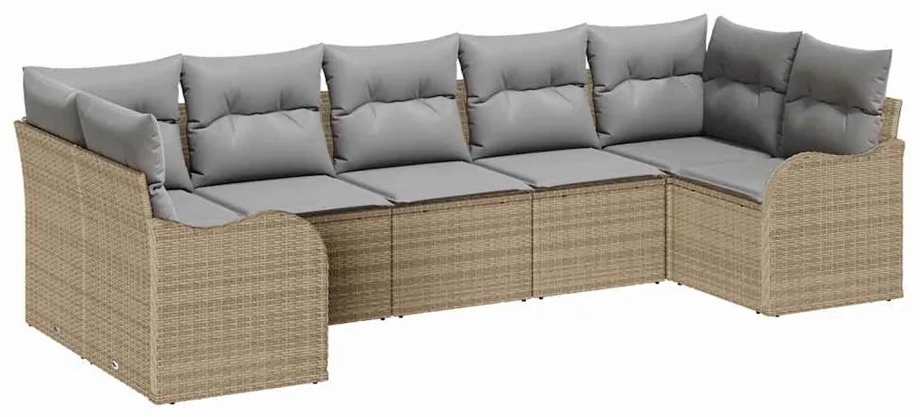 vidaXL Σετ Καναπέ Κήπου με μαξιλάρι 7 pcs Μπεζ Πολυ ράταν