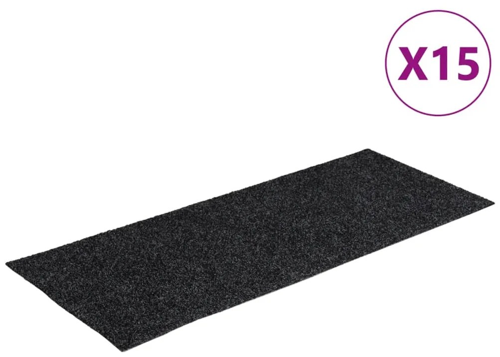 vidaXL Πατάκια Σκαλιών Αυτοκόλλητα 15 τεμ. Γκρι Ορθογώνια 60x25 εκ.