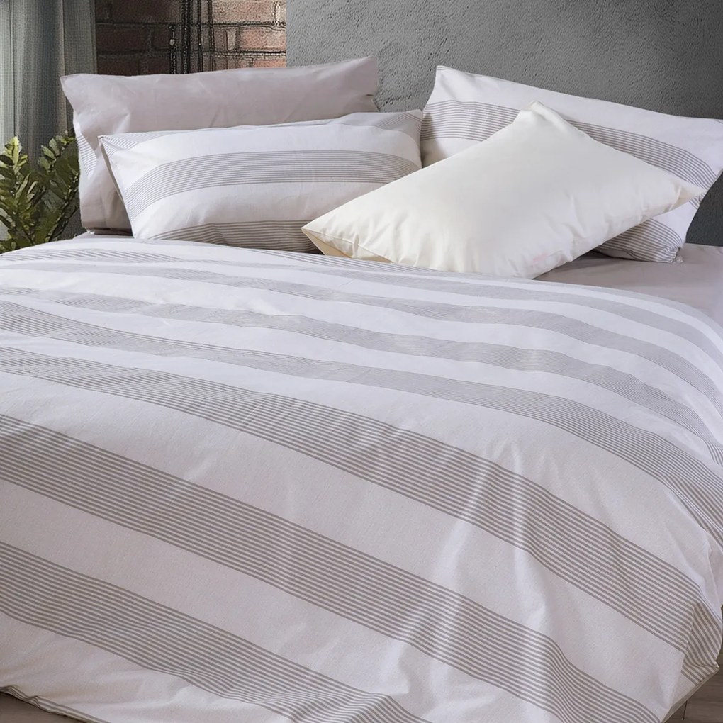 Σεντόνια Μονά (Σετ) Nef-Nef Homeware Casual Stripe Ecru Εκρού ΜΕ ΛΑΣΤΙΧΟ 100x200+35