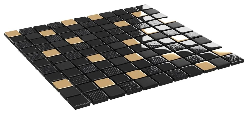 vidaXL Μωσαϊκά Πλακάκια 11 τεμ. Μαύρα / Χρυσά 30 x 30 εκ. Γυάλινα
