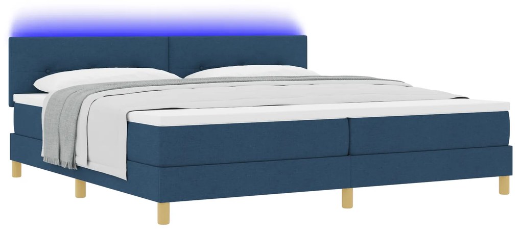 vidaXL Box Spring Bed με Στρώμα & LED Μπλε 200x200 εκ Ύφασμα