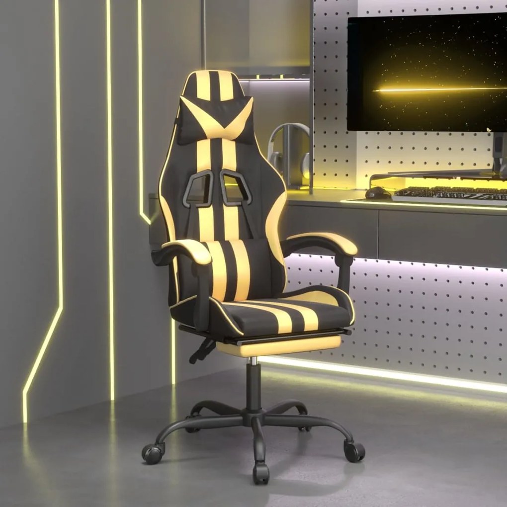vidaXL Καρέκλα Gaming Μασάζ Υποπόδιο Μαύρο/Χρυσό από Συνθετικό Δέρμα