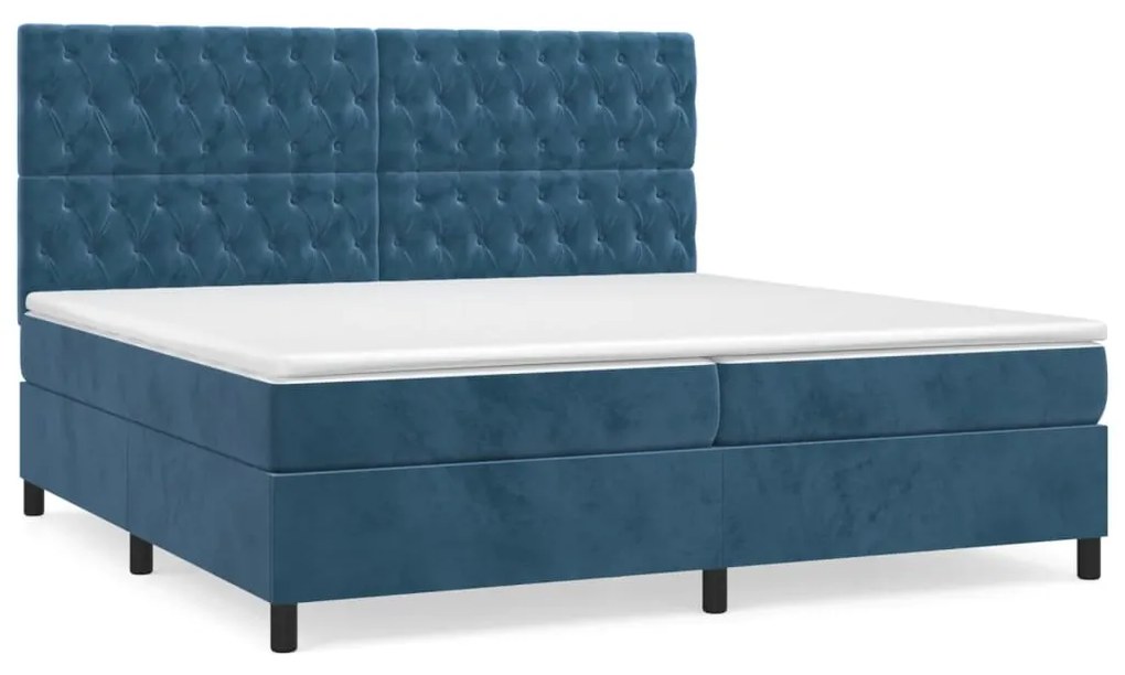 vidaXL Κρεβάτι Boxspring με Στρώμα Σκούρο Μπλε 200x200 εκ. Βελούδινο