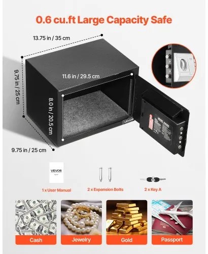 VEVOR 0.6 Cubic Feet Drop Safe, Drop Slot Safe Box with Password and Turn Knob, Heavy Duty Compact Cash Depository Box with a Front Lock Slot for Cash, Bank Slips, Jewelry, Documents, Bills, Black
