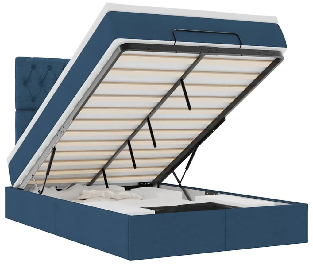 vidaXL Οθωμανικό κρεβάτι με στρώμα μπλε 120x200cm ύφασμα