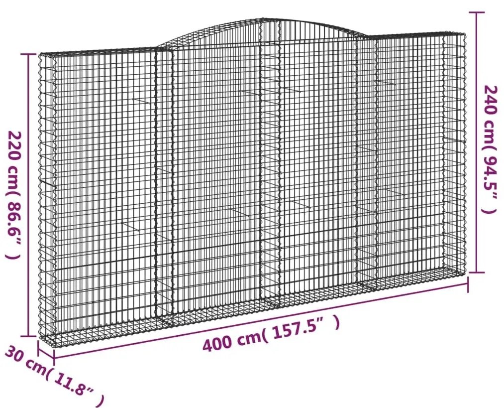 Συρματοκιβώτια Τοξωτά 15 τεμ. 400x30x220/240 εκ. Γαλβαν. Ατσάλι - Ασήμι