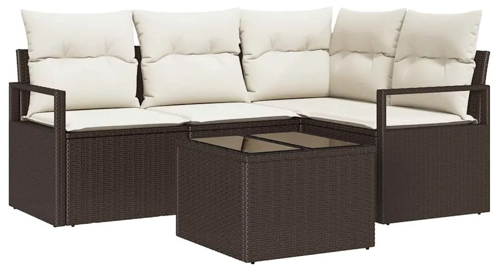 vidaXL Σετ Καναπέ Κήπου 5 pcs Καφέ, Κρέμα Πολυ rattan, βαμμένο ατσάλι