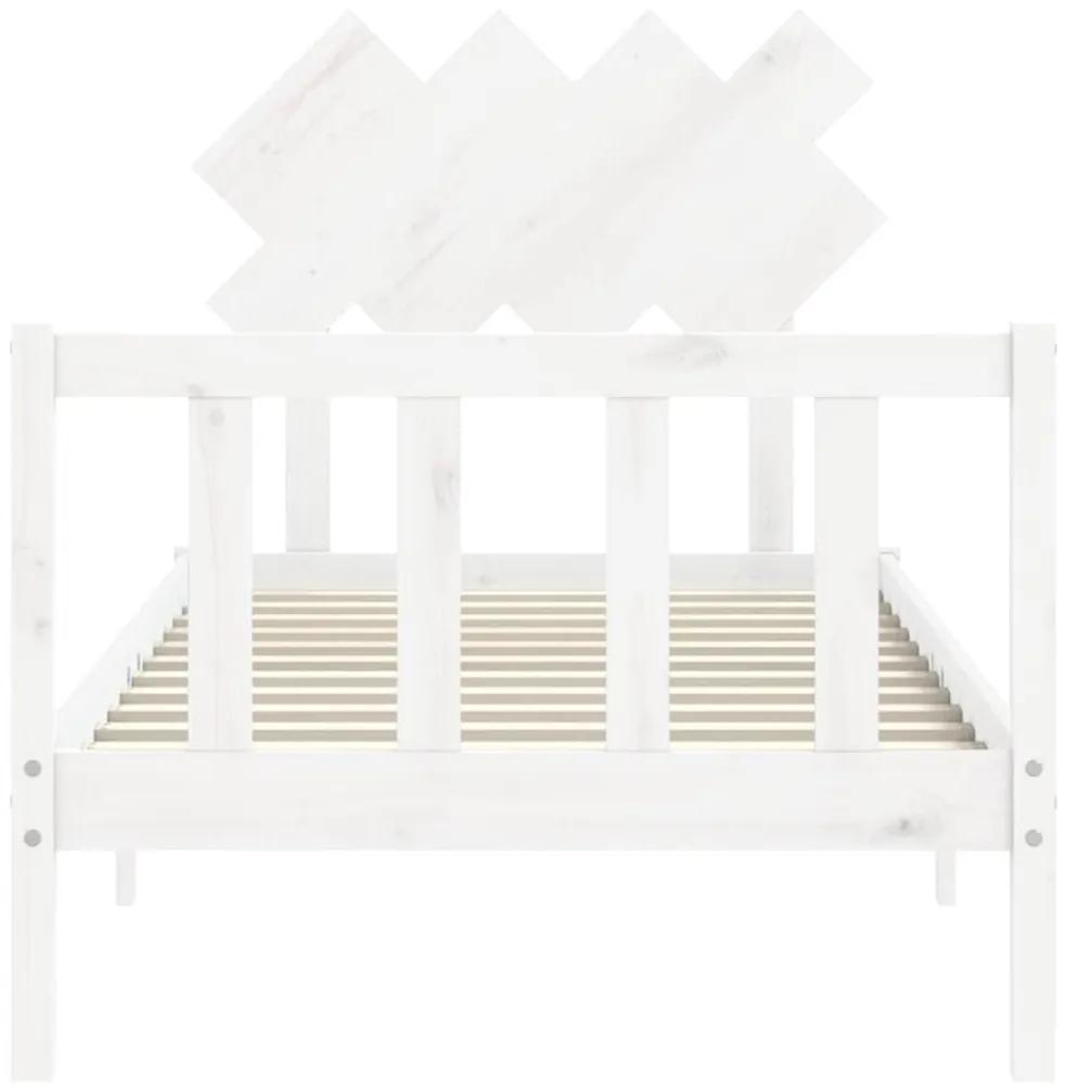 Πλαίσιο Κρεβατιού με Κεφαλάρι Λευκό Μασίφ Ξύλο Single - Λευκό