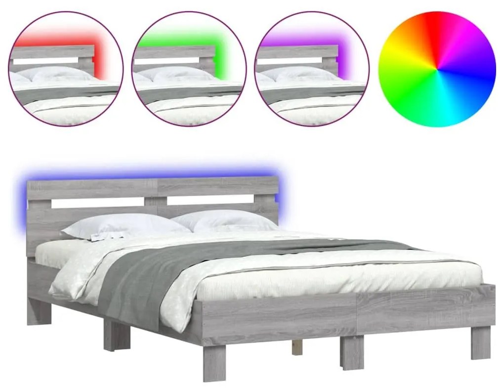 Πλαίσιο Κρεβατιού με Κεφαλάρι/LED Γκρι Sonoma 120x190 εκ. - Γκρι