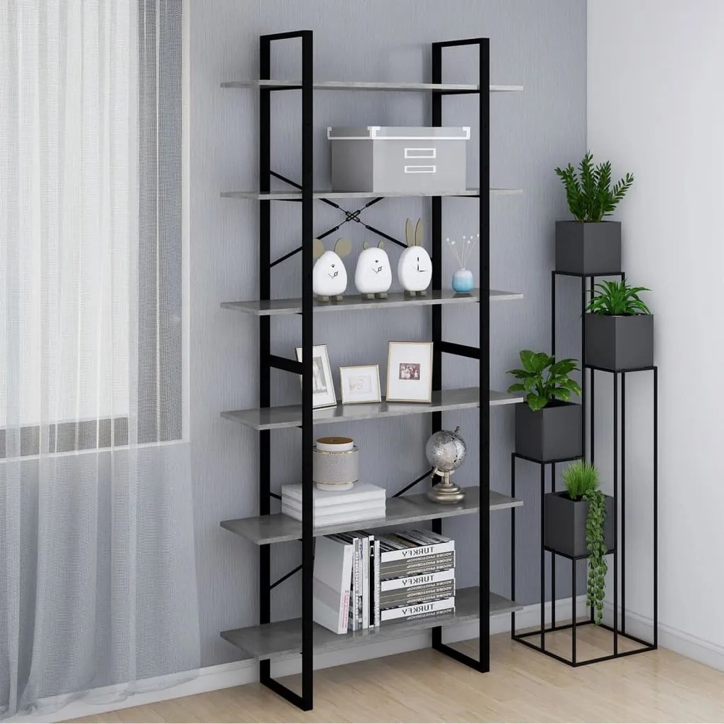 vidaXL Ραφιέρα Γκρι Σκυροδέματος 100 x 30 x 210 εκ. από Μοριοσανίδα