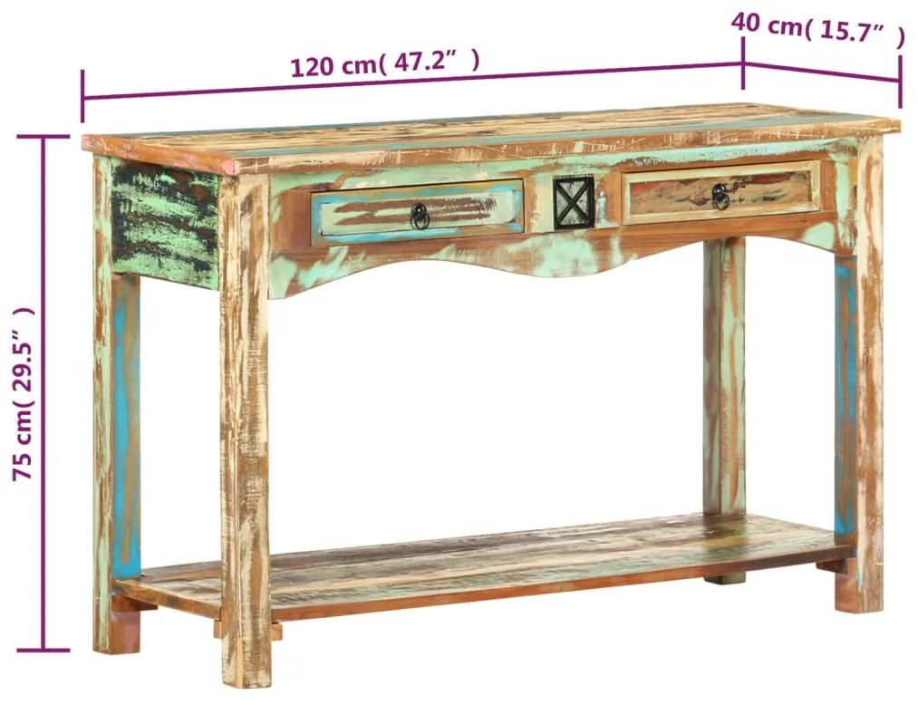 Τραπέζι Κονσόλα 120 x 40 x 75 εκ. από Μασίφ Ανακυκλωμένο Ξύλο - Πολύχρωμο