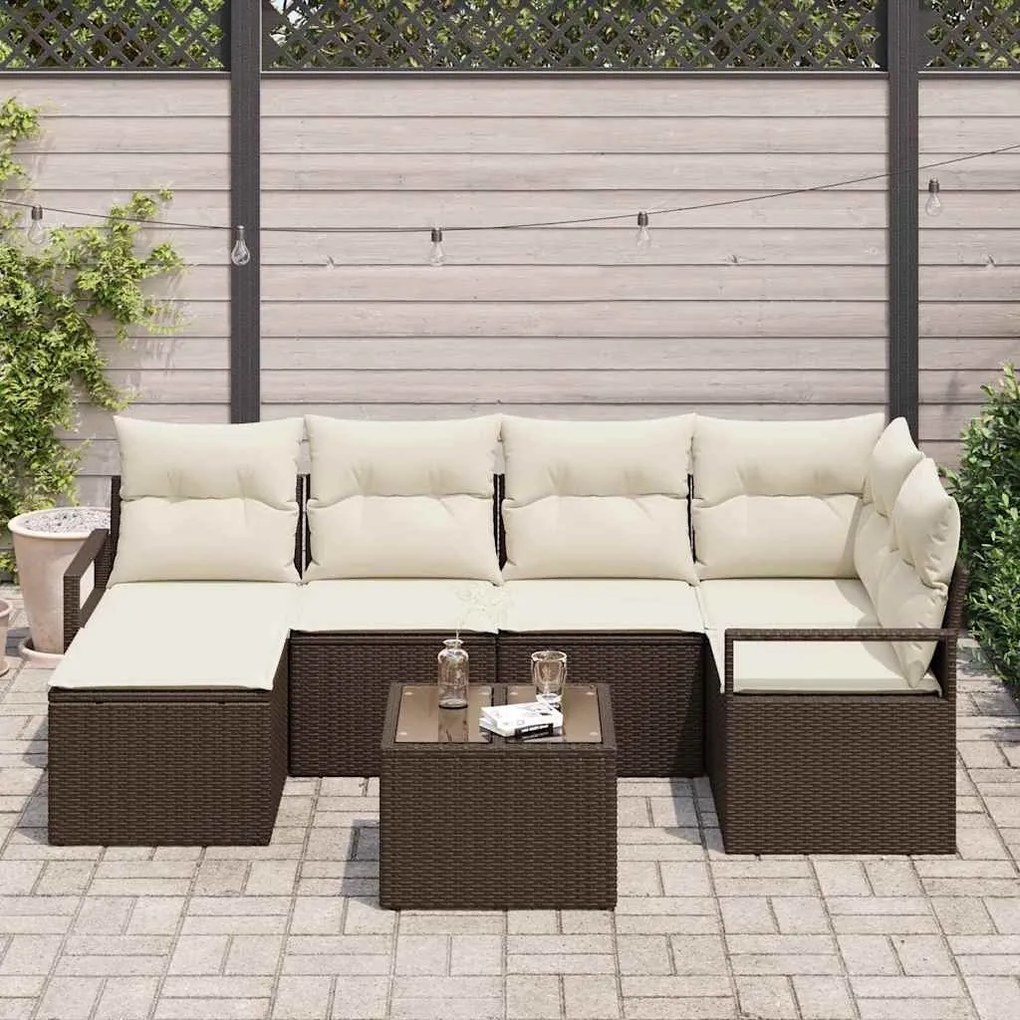 vidaXL Σετ Καναπέ Κήπου 7 pcs Καφέ Πολυ ράταν