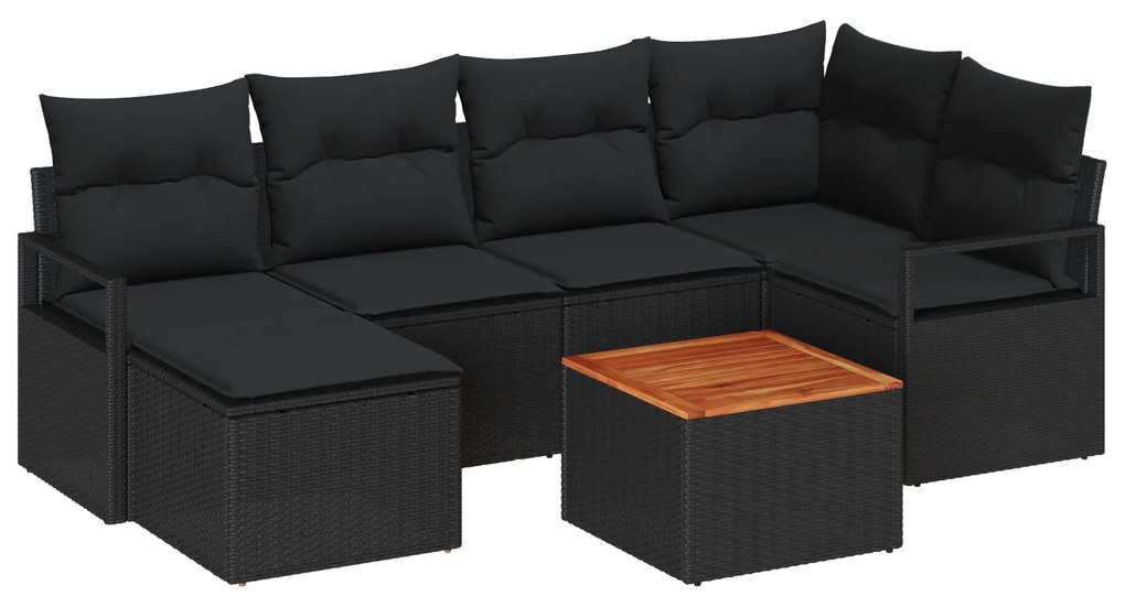 vidaXL Σετ Καναπέ Κήπου 7 pcs Μαύρο Μεγάλο Ρατάν, Ύφασμα, Χάλυβας