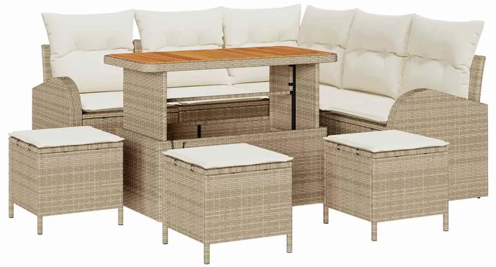 vidaXL Σετ Καναπέ Κήπου με μαξιλάρι 9 pcs Μπεζ συνθετικό ρατάν