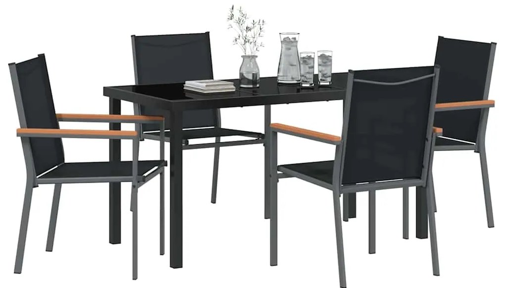 vidaXL Σέτ φαγητού για κήπο 5 pcs Μαύρο Ατσάλι με Πούδρα