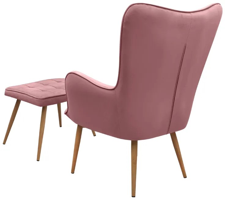 Πολυθρόνα - Μπερζέρα με υποπόδιο Lily Megapap σάπιο μήλο βελούδο - μεταλλικό πόδι χρώμα φυσικό 70x62x98εκ.