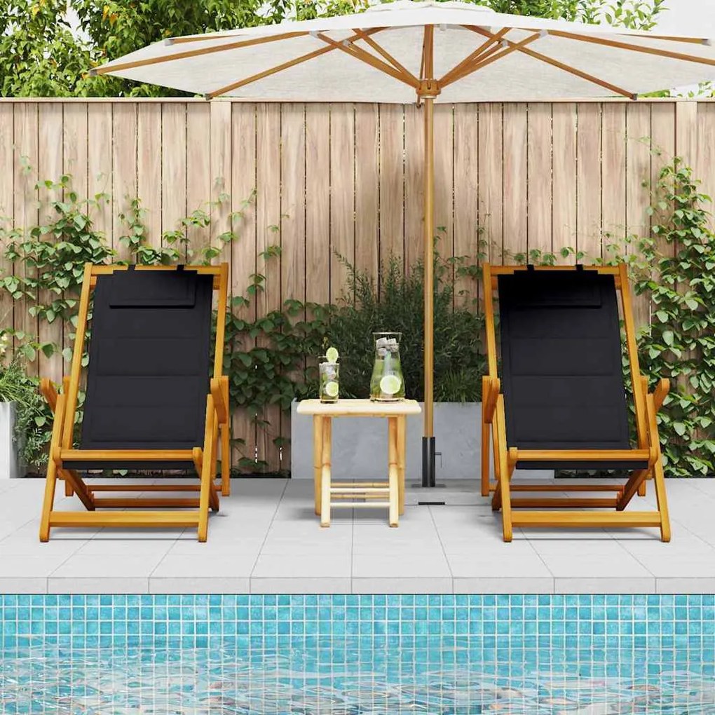 vidaXL Καρέκλα Παραλίας με μαξιλάρι 2 pcs Καφέ 61.5 x 123 x 82cm