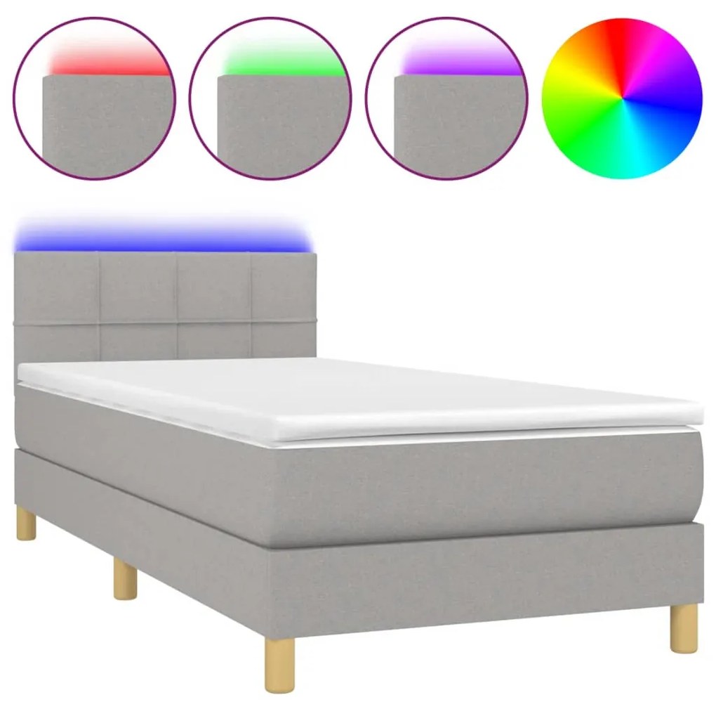 Κρεβάτι Boxspring με Στρώμα &amp; LED Αν.Γκρι 80x200 εκ. Υφασμάτινο - Γκρι