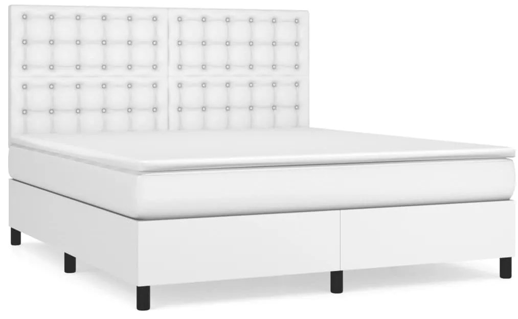 vidaXL Κρεβάτι Boxspring με Στρώμα Λευκό 160x200εκ.από Συνθετικό Δέρμα