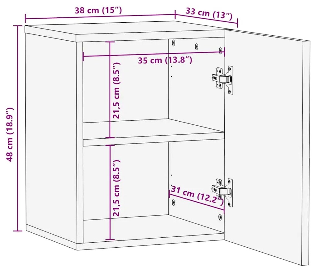 Ντουλάπι Μπάνιου Επιτοίχιο 38x33x48 εκ. από Μασίφ Ξύλο Μάνγκο - Μαύρο