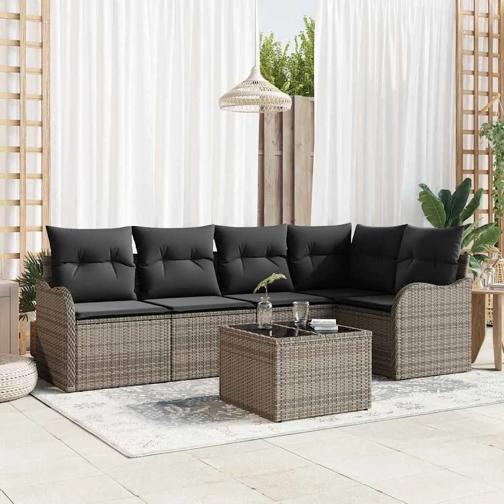 vidaXL Σετ Καναπέ Κήπου με μαξιλάρι 6 pcs Γκρι Πολυ ράταν