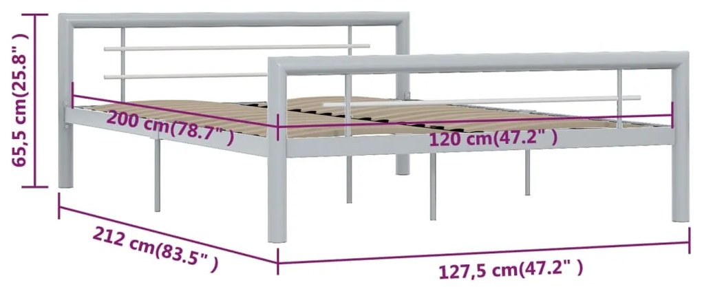 vidaXL Πλαίσιο Κρεβατιού Γκρι / Λευκό 120 x 200 εκ. Μεταλλικό