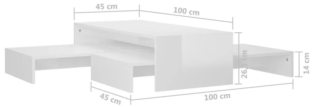 Τραπεζάκι Ζιγκόν Γυαλιστερό Λευκό 100x100x26,5 εκ. - Λευκό