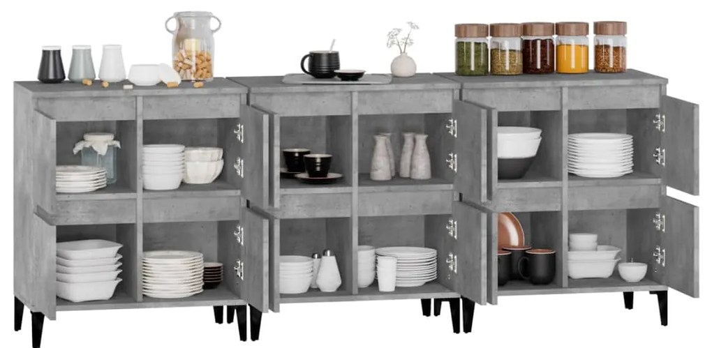vidaXL Ντουλάπια 3 τεμ. Γκρι Σκυροδέματος 60x35x70 εκ. Επεξεργ. Ξύλο