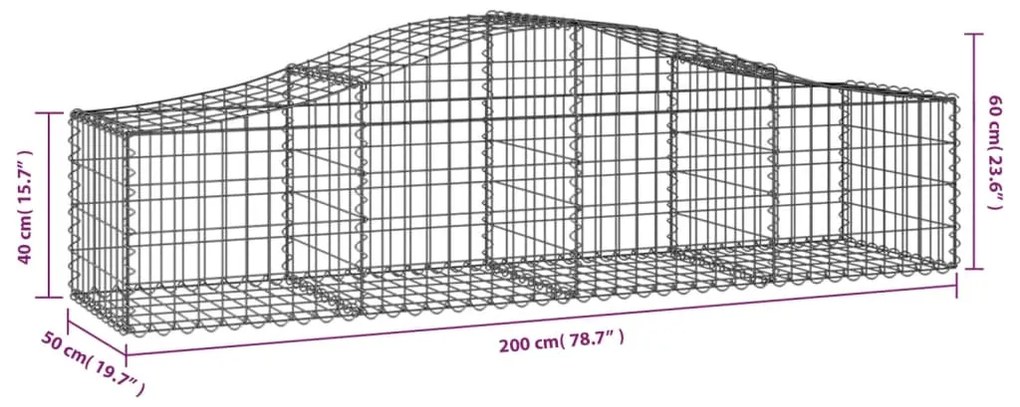 Συρματοκιβώτια Τοξωτά 6 τεμ. 200x50x40/60 εκ. Γαλβαν. Ατσάλι - Ασήμι