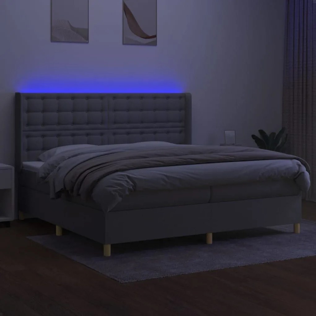 Κρεβάτι Boxspring με Στρώμα &amp; LED Αν.Γκρι 200x200εκ. Υφασμάτινο  - Γκρι