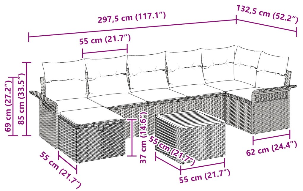 vidaXL Σετ Καναπέ Κήπου 8 pcs Μπεζ 297.5 x 132.5 x 69 εκ