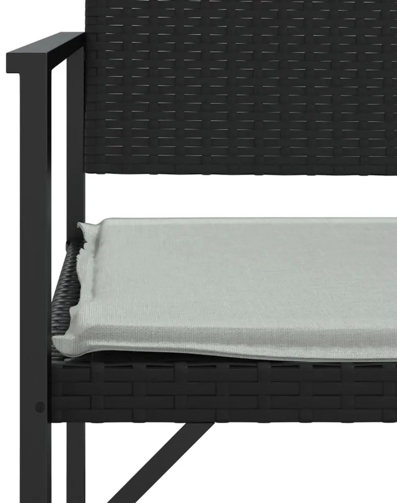 vidaXL Παγκάκι Κήπου Διθέσιο Μαύρο από Συνθετικό Ρατάν με Μαξιλάρι