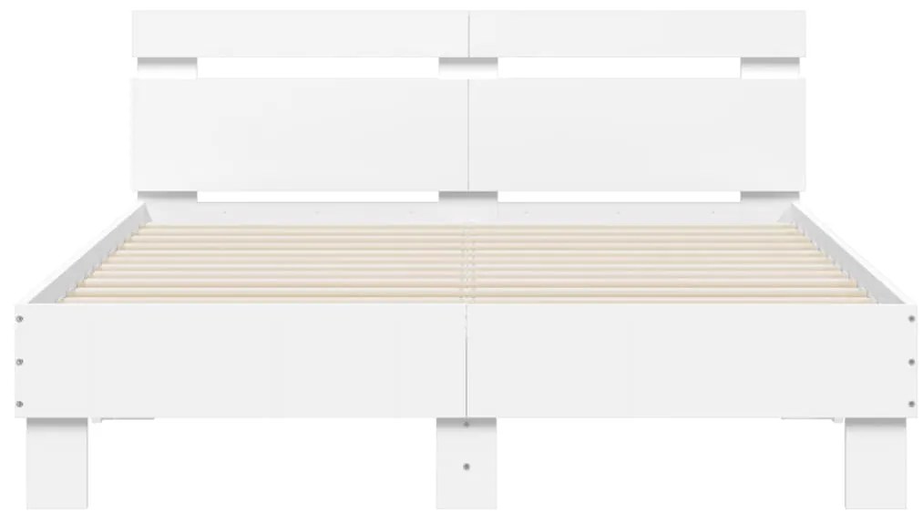 vidaXL Πλαίσιο Κρεβατιού με Κεφαλάρι / LED Λευκό 135 x 190 εκ.