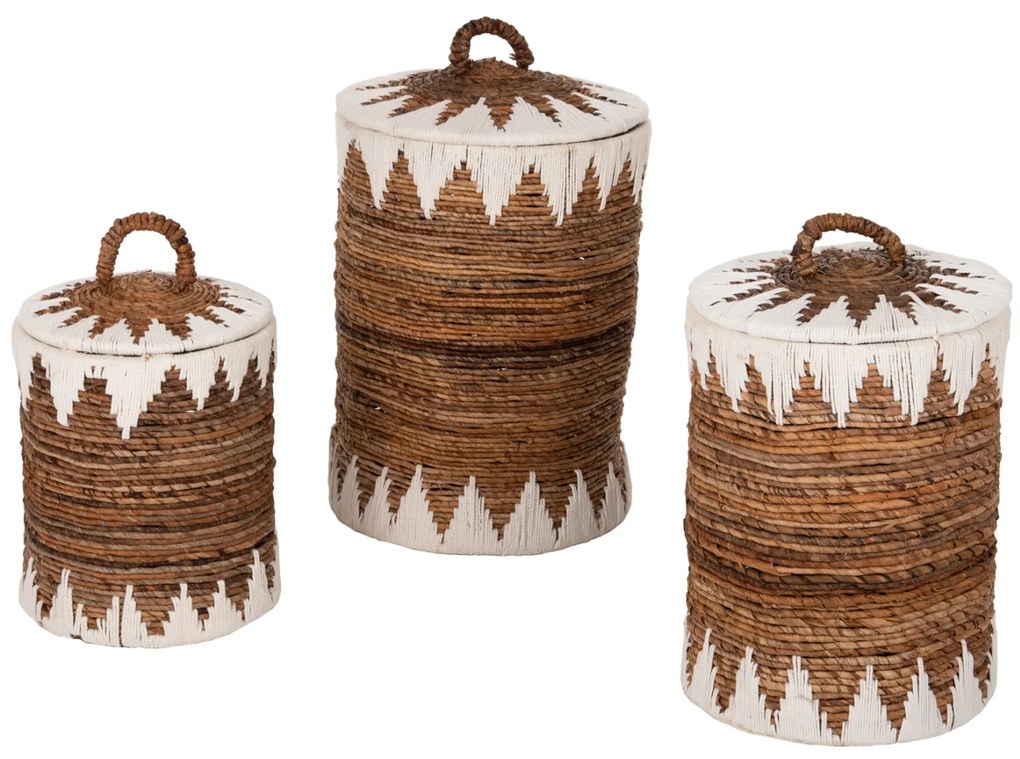 ΚΑΛΑΘΙΑ ΨΑΘΙΝΑ ΣΤΡΟΓΓΥΛΑ ΜΕ ΚΑΠΑΚΙ ΣΕΤ 3τμχ HM4306 ΣΕ ΦΥΣΙΚΟ-ΛΕΥΚΟ Φ42x63Υεκ.