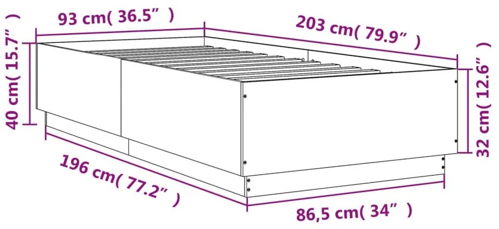 Πλαίσιο Κρεβατιού Γκρι Sonoma 90x200 εκ. Επεξεργασμένο Ξύλο - Γκρι