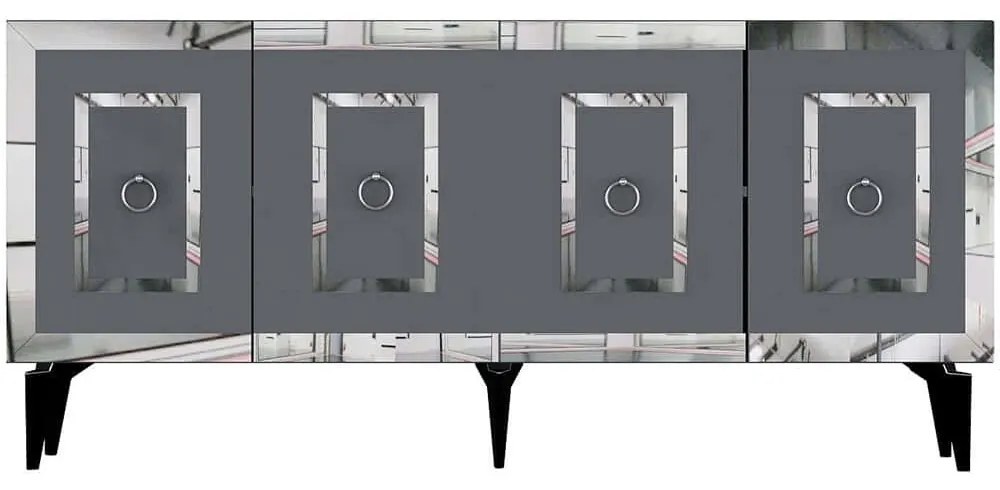 Μπουφές Karya 475OLV2744 150x40x79cm Anthracite-Silver Μοριοσανίδα, Μελαμίνη