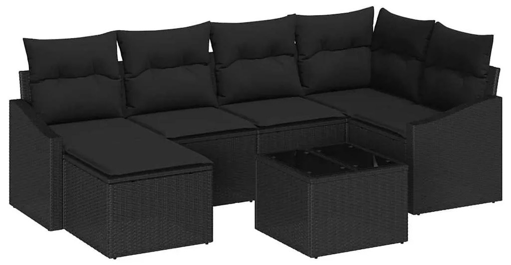 vidaXL Σετ Καναπέ Κήπου 7 pcs Μαύρο Πολυ ράταν