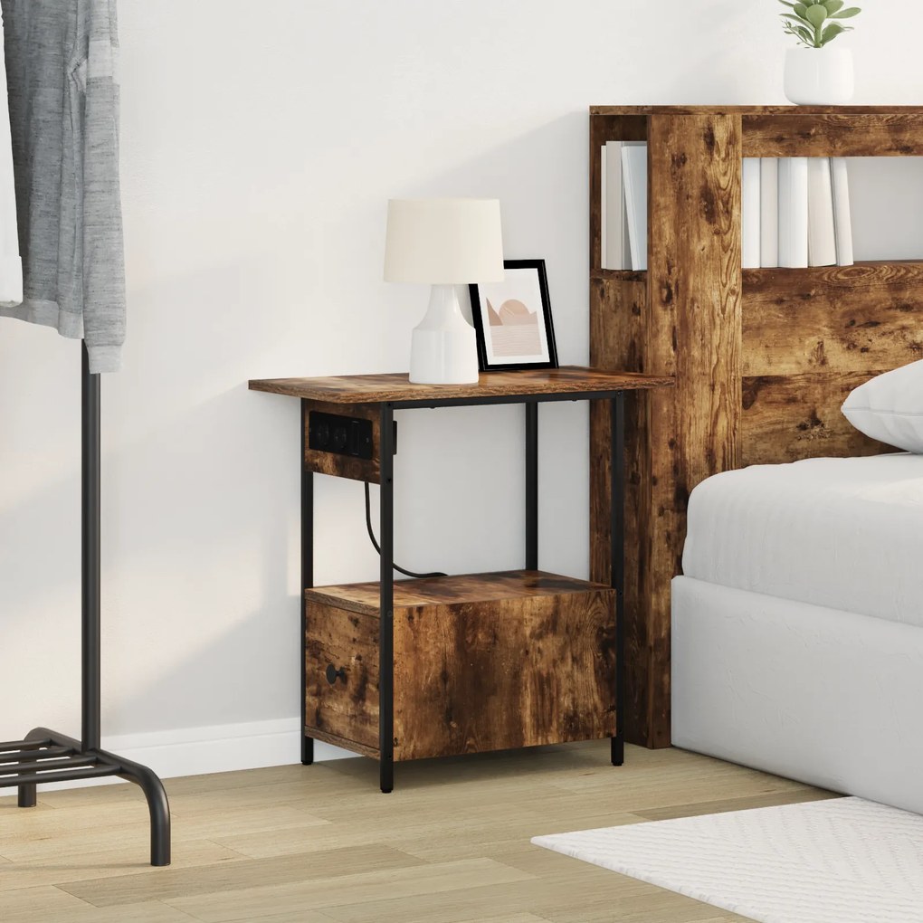 vidaXL Κομοδίνο Καπνιστή δρυς 60 x 30 x 61 εκ Επεξεργασμένο ξύλο