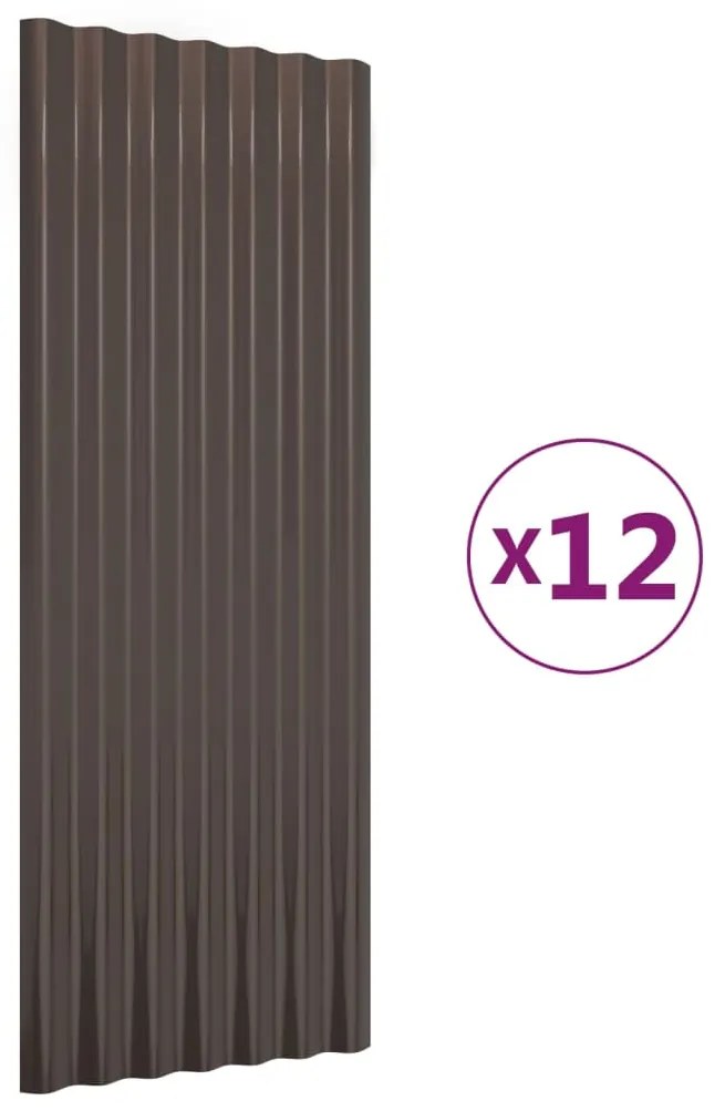 vidaXL Πάνελ Οροφής 12 τεμ. Καφέ 100x36 εκ. Γαλβανισμένος χάλυβας